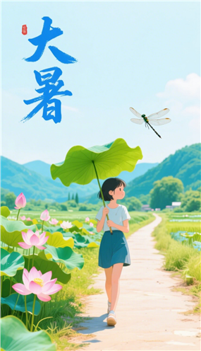 卡通插画风格大暑节气海报图片